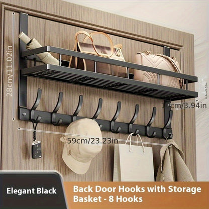 Over-the-Door Storage Rack Heavy Duty Metal Hooks | No Tools Required 4 to 8 Hooks | Bedroom Bathroom Kitchen Closet Door Organizer Hanger | Black Gray | 14 to 24 Inch