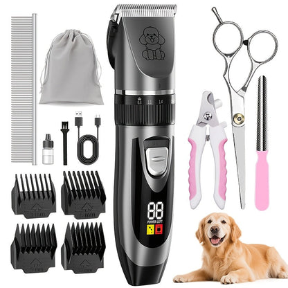 Dog Grooming Kit Wireless Low-Noise Electric Clippers – Rechargeable Lithium Battery, Thick Fur Trimmer with Scissors & Comb for Small & Large Dogs and Cats, Multiple Bundle Options