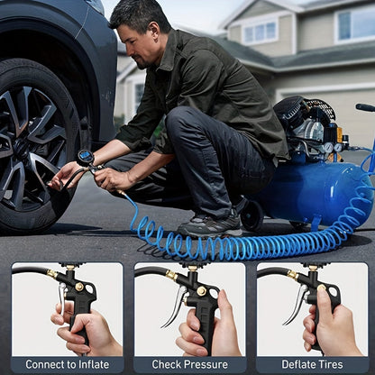 Digital Tire Inflator with Pressure Gauge – 200 PSI LCD Backlight, 4 Units (PSI/BAR/KPA/KGF), Brass Chuck, 3 Connectors, for Car, Truck, Motorcycle & Bike | Velora