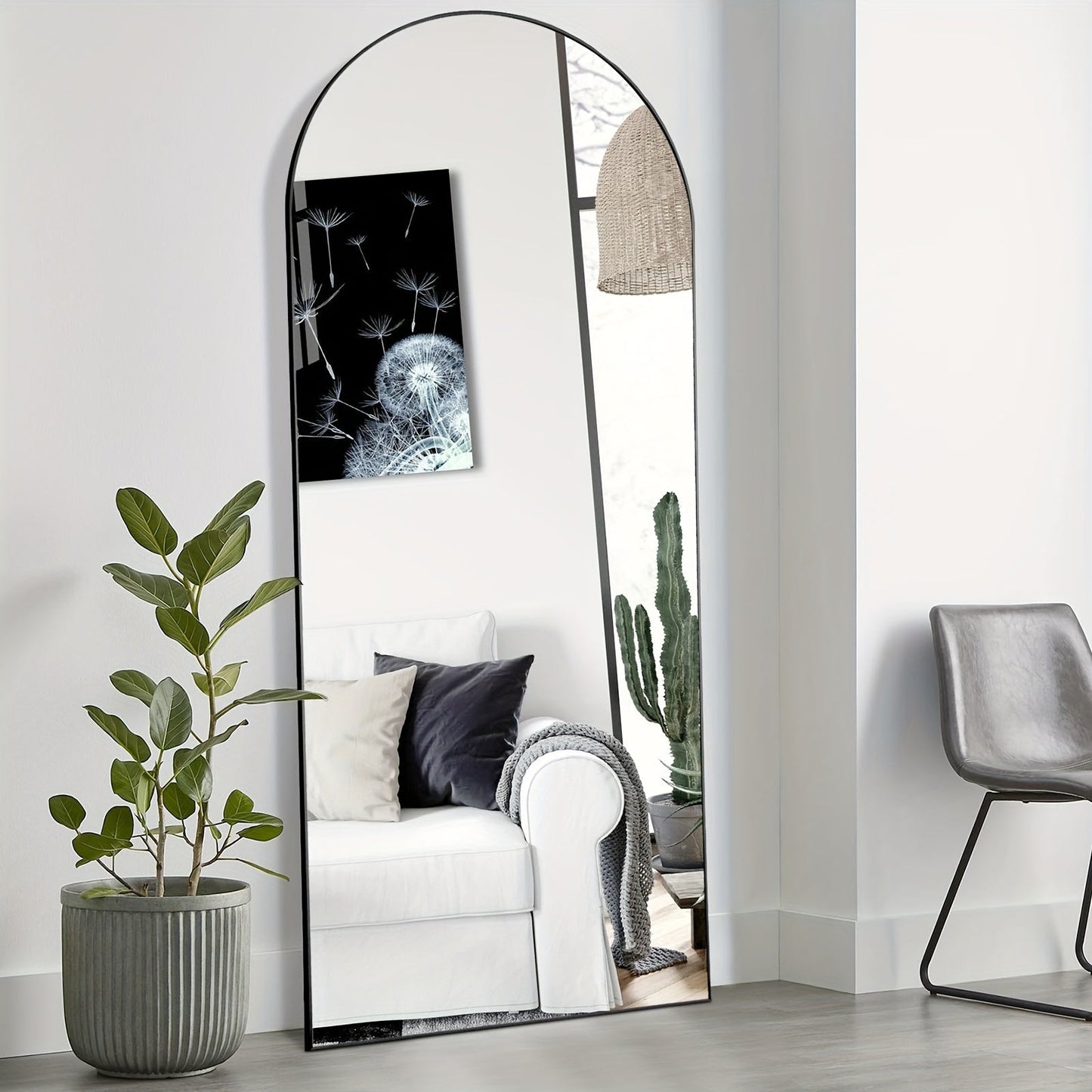 Arched Full Length Mirror with Stand 64x21 / 59x16 Inch, Aluminum Alloy Frame Shatter-Proof Nano Glass Floor Mirror, Standing Full Body Mirror for Bedroom Living Room Cloakroom Wall Decor