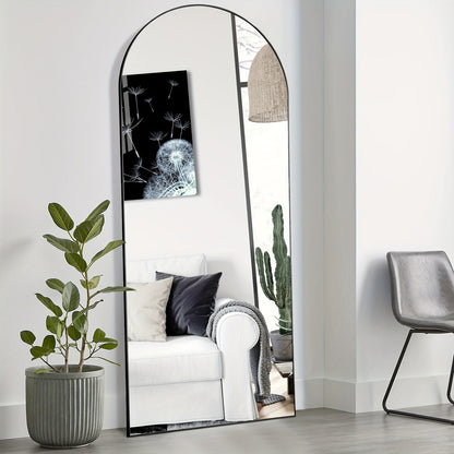 Arched Full Length Mirror with Stand 64x21 / 59x16 Inch, Aluminum Alloy Frame Shatter-Proof Nano Glass Floor Mirror, Standing Full Body Mirror for Bedroom Living Room Cloakroom Wall Decor
