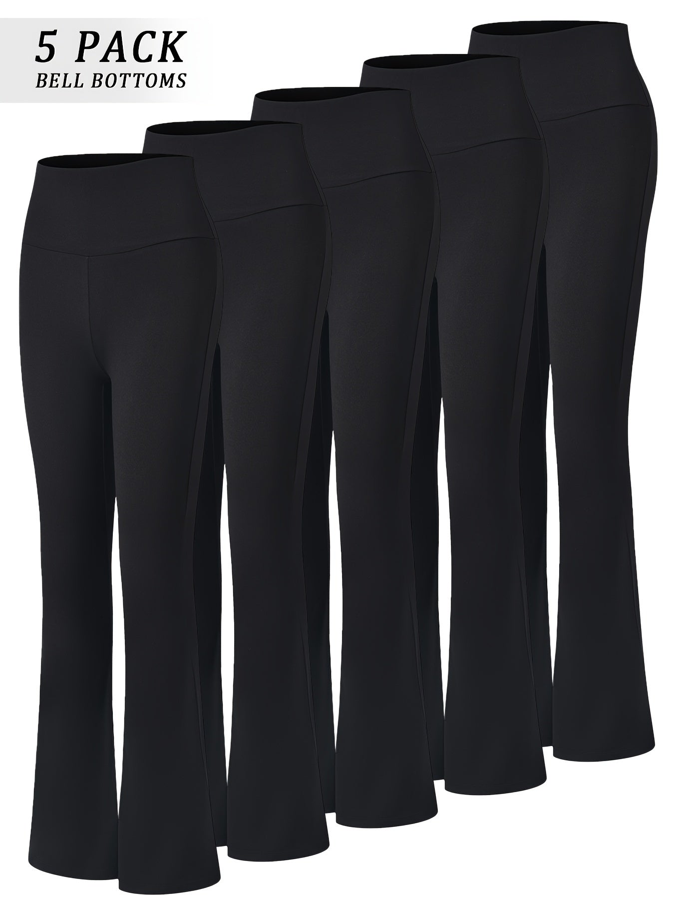 Women's High Waisted Flare Bell Bottom Yoga Pants 5-Pack Tummy Control Full-Length Bootleg Leggings Soft Stretch Wide Leg Pants for Yoga Gym Dance Pilates Year-Round Wear Sizes S-XXL