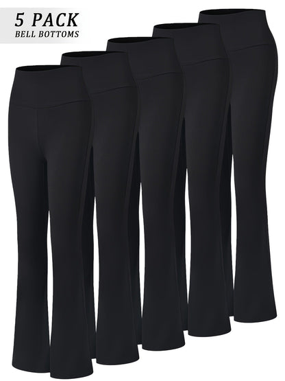 Women's High Waisted Flare Bell Bottom Yoga Pants 5-Pack Tummy Control Full-Length Bootleg Leggings Soft Stretch Wide Leg Pants for Yoga Gym Dance Pilates Year-Round Wear Sizes S-XXL