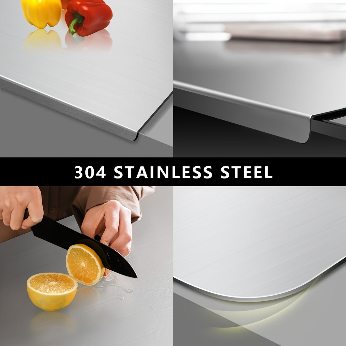 304 Stainless Steel Cutting Board – Rust-Proof Butcher Block Kitchen Prep Board, Easy to Clean, Available in 3 Sizes (15.75”×11.81”, 19.69”×15.75”, 23.62”×15.75”)