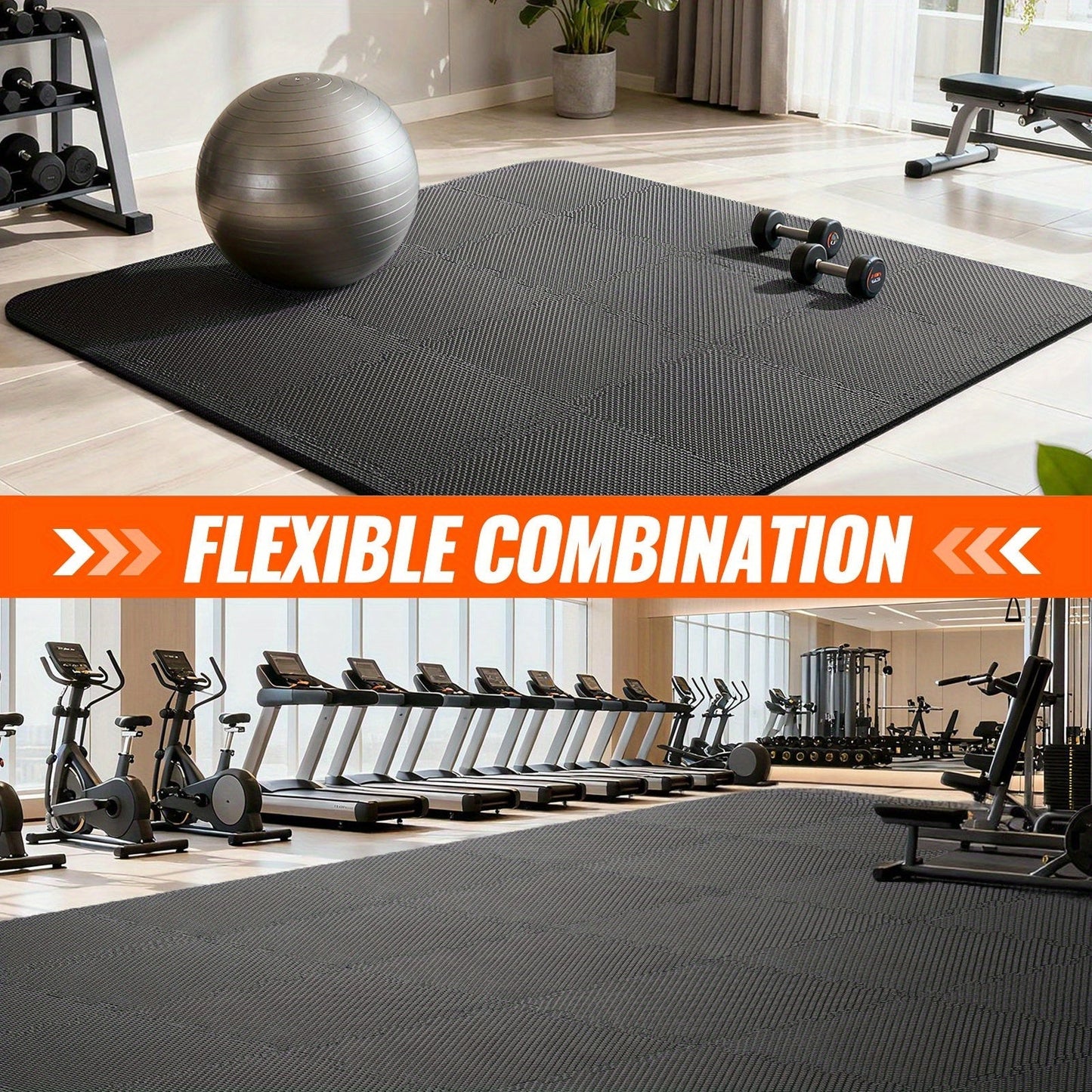 Interlocking Gym Floor Mats 36/48pcs EVA Foam Puzzle Tiles 12"x12" Non-Slip Exercise Mat for Home Gym Garage Playroom Fitness – Includes Border Strips, Coffee & Leaf Pattern