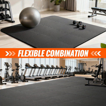 Interlocking Gym Floor Mats 36/48pcs EVA Foam Puzzle Tiles 12"x12" Non-Slip Exercise Mat for Home Gym Garage Playroom Fitness – Includes Border Strips, Coffee & Leaf Pattern