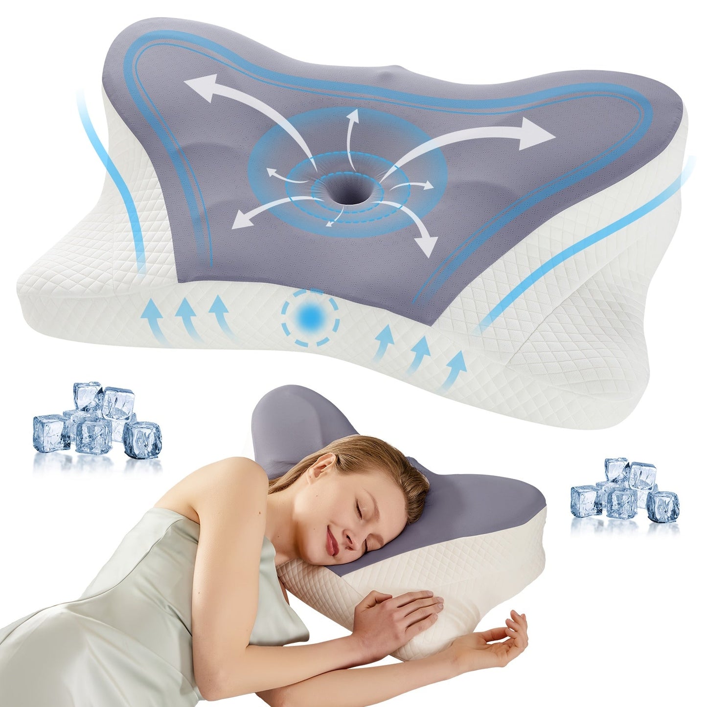 Cervical Neck Pillow Memory Foam Ergonomic Contour Pillow for Neck Pain Relief, Cooling Pillowcase Included, Orthopedic Bed Pillow for Side Back Stomach Sleepers, Shoulder & Spine Support Sleep Pillow