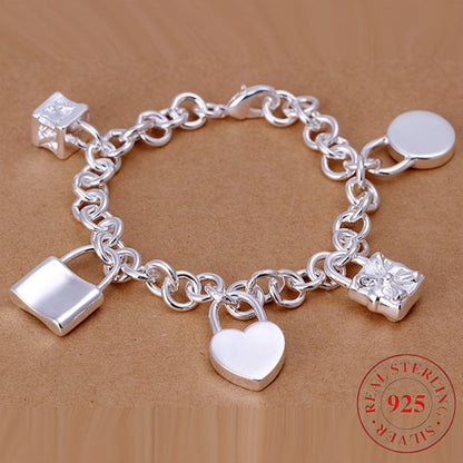 925 Sterling Silver Korean Style Pendant Bracelet for Women – Trendy Chain Link Design, Hypoallergenic, 20cm / 7.87in, Stylish Daily Wear & Festival Gift for Any Occasion