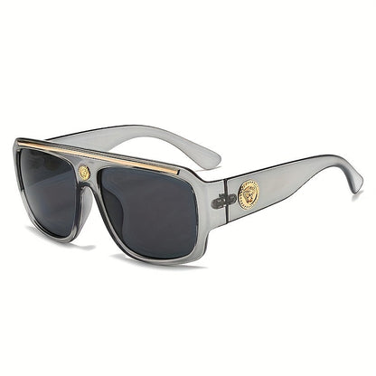 Cyberpunk Oversized Square Sunglasses for Men – Extra Large Frame 139mm+, Black & Gold Metal Trim, Decorative Lens, Futuristic Street Fashion & Cosplay Eyewear