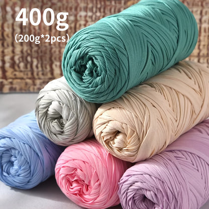 T-Shirt Fabric Yarn 400g (2 x 200g) Chunky Cotton Blend in 49 Colors – Soft Thick Yarn for Crochet Baskets, Bags, Rugs, Macrame & Knitting Projects – Beginner-Friendly Craft Yarn