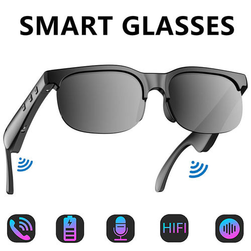 Bluetooth Audio Glasses 2-in-1 Wireless Smart Glasses with Built-in Stereo Speakers USB-C Charging Lightweight Open Ear Sunglasses for Music Gaming Video Calls Compatible with iPhone Android Black White