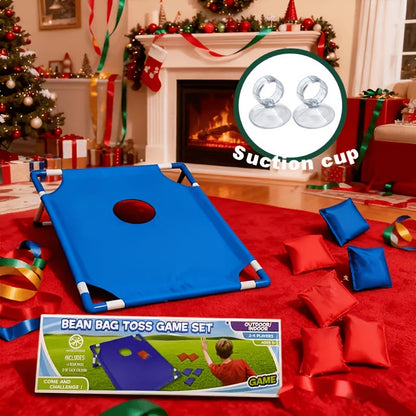 Portable Cornhole Game Set with 6 Bean Bags Red & Blue Gift Box, Backyard Toss Game for Family Outdoor Activities Travel Parties Gatherings, Easy Setup Throwing Game for Ages 5 and Up