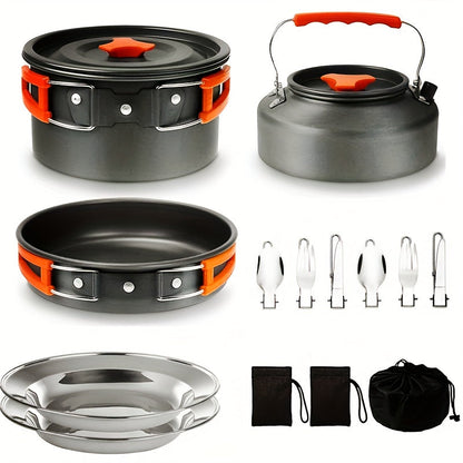 Portable Camping Cookware Set for 2-3 People – Nonstick Pot, Frying Pan & Kettle with Foldable Storage, Lightweight Outdoor Camp Kitchen Kit for Hiking, Backpacking & Travel