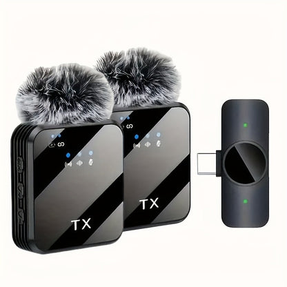2-in-1 Wireless Lavalier Microphone USB-C with Intelligent Noise Cancellation, Omnidirectional Condenser Mic & Pom-Pom Windshield – Plug & Play Clip-On Lapel Mic for Live Streaming, Interviews, Vlogging & Content Creation on iPhone & Android