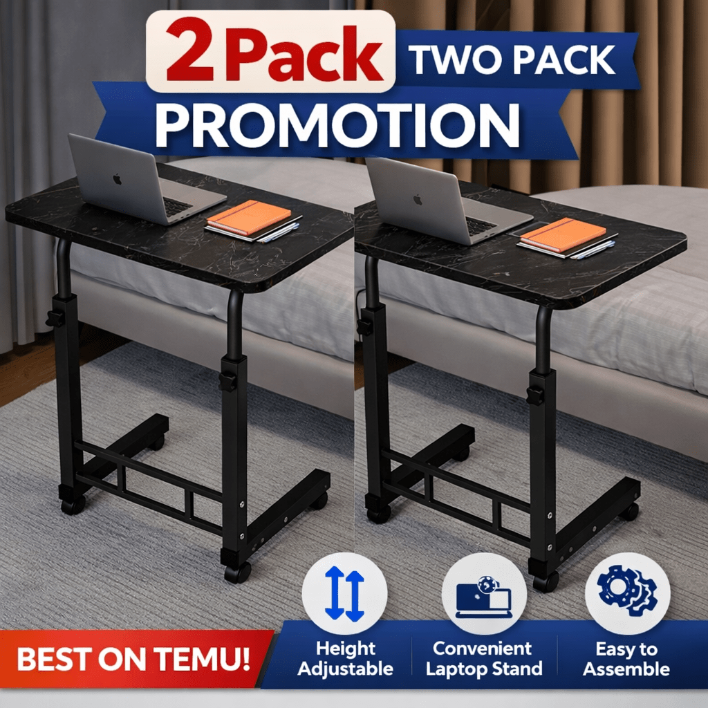 Mobile Lift Table Adjustable Height Rolling Laptop Desk Bedside Sofa Side Table for Bedroom Home Office