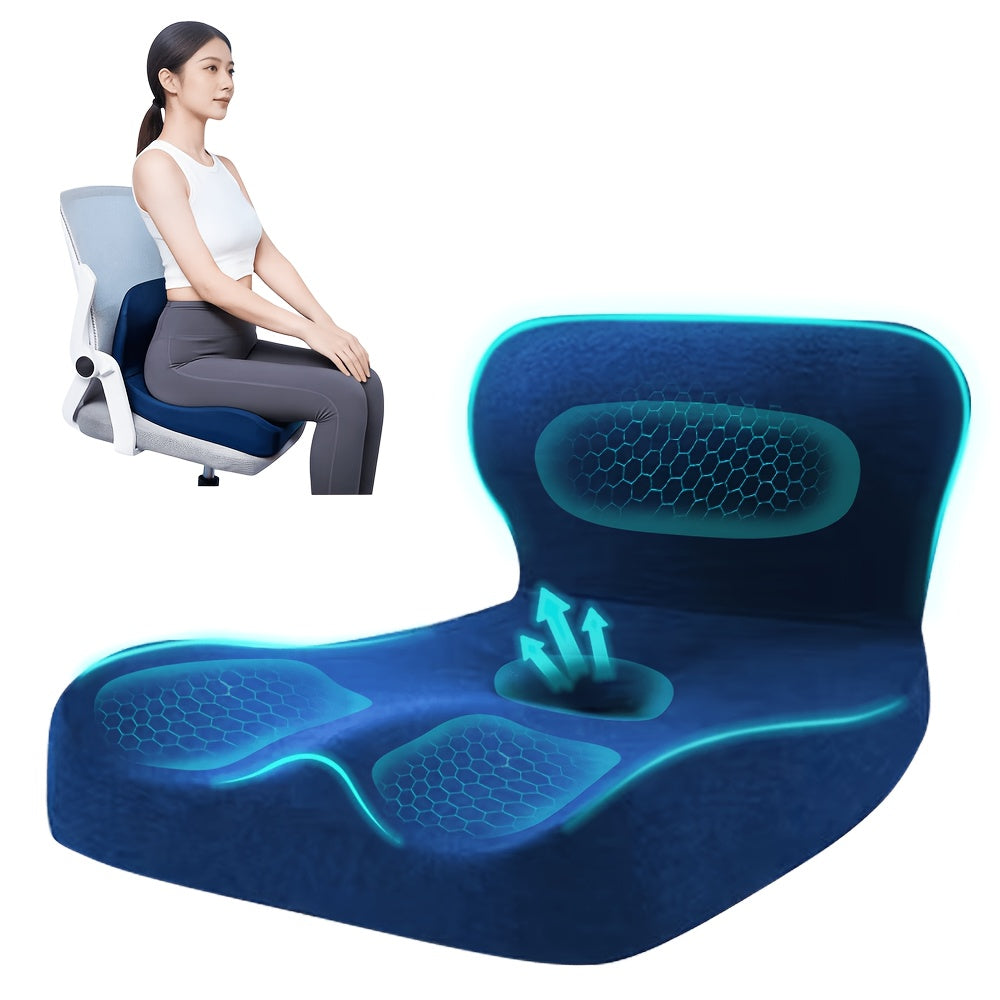 Memory Foam Seat Cushion with Ergonomic Raised Back & Hollow Breathable Design – Coccyx Tailbone Pain Relief Cushion for Office Chair, Car Seat, Wheelchair & Home, Non-Slip Buttock Cushion