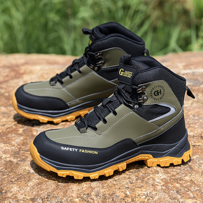 Steel Toe Work Boots for Men Heavy Duty All-Terrain Rubber Sole Cushioned Insole Arch Support Four-Season Construction Industrial Farm Outdoor Boots Black Army Green Sizes US 6-11