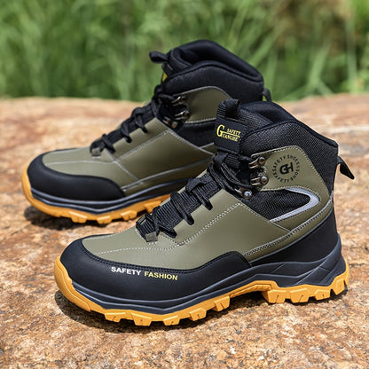 Steel Toe Work Boots for Men Heavy Duty All-Terrain Rubber Sole Cushioned Insole Arch Support Four-Season Construction Industrial Farm Outdoor Boots Black Army Green Sizes US 6-11