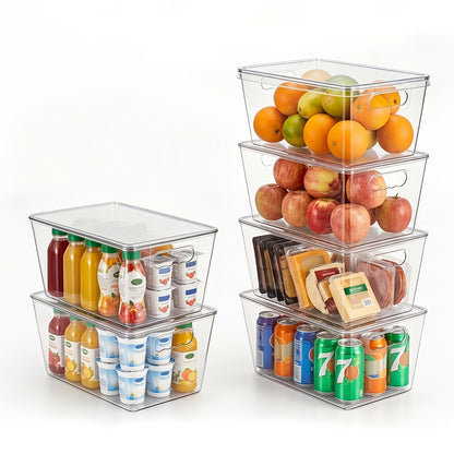 6-Pack Clear Stackable Storage Bins with Lids & Handles – Medium Plastic Pantry Organizer Containers for Kitchen, Fridge, Cabinet, Closet & Bathroom | 10"x6"x5" Each