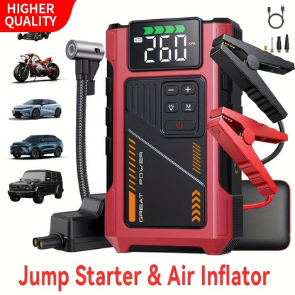4000A Car Jump Starter with Air Compressor, 150PSI Tire Inflator & LED Light, Portable 12V Battery Jump Starter Pack for Gas 8.0L / Diesel 6.5L Engines – Car Emergency Kit