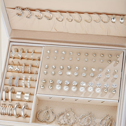 102-Piece Women's Earring Set – Geometric Rhinestone & Twisted Love Loop Styles, Hypoallergenic Stainless Steel Posts, Light Luxury Gift for Daily Wear, Parties & Vacation