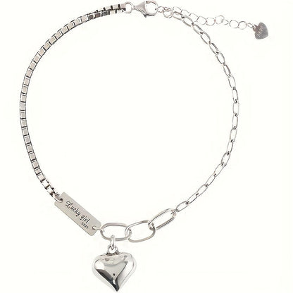 925 Sterling Silver Ankle Bracelet Set Heart Charm Lucky Tag – Boho Layered Anklet & Bracelet for Women, Dainty Matching Jewelry Gift for Christmas Birthday Beach Vacation Daily Wear