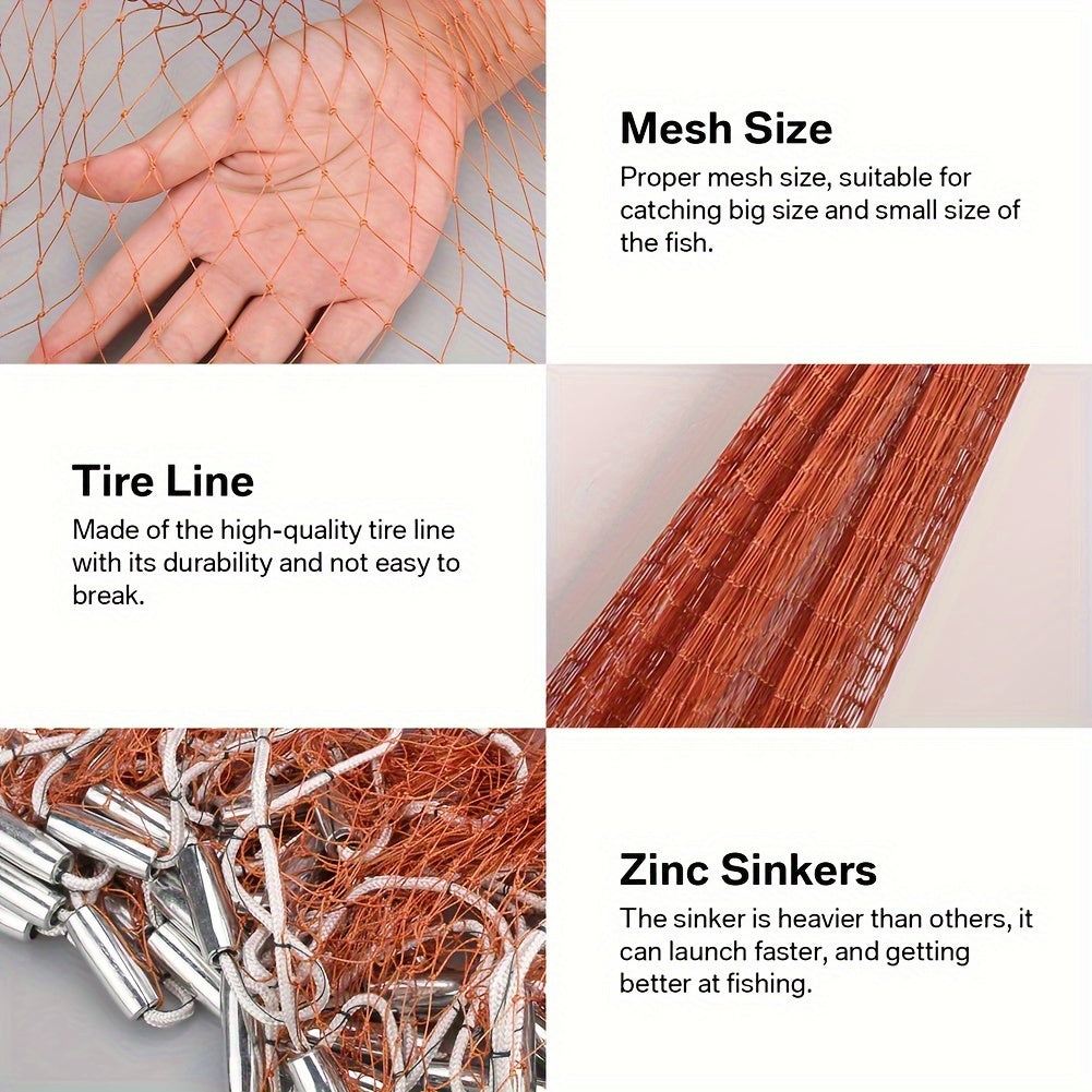 Cast Net for Fishing with Zinc Sinkers & Strong Nylon Mesh – Large Diameter Throw Net for Saltwater & Freshwater, 2.4M 3.6M 4.8M Options for Bass, Bait & Trap Fishing