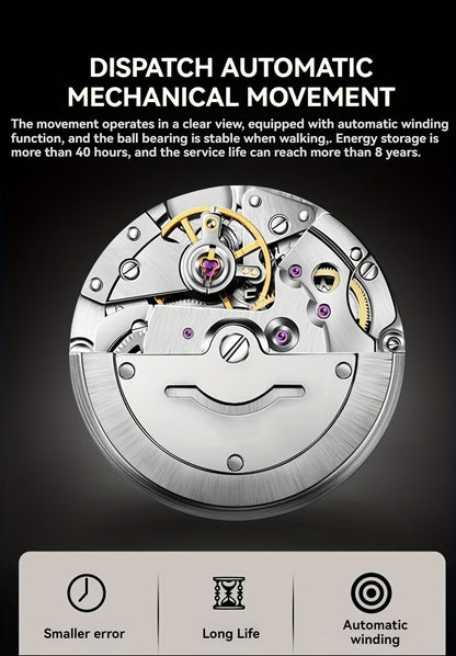 Men's Automatic Self-Winding Mechanical Watch – Slim Stainless Steel Band, Luminous Hands, Calendar Display, No Battery Needed – Luxury Business Dress Watch Gift