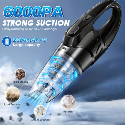 Handheld Car Vacuum Cleaner 6000PA 2000mAh Rechargeable 40dB Low Noise 5 Accessories for Car Home Pet Hair Pink