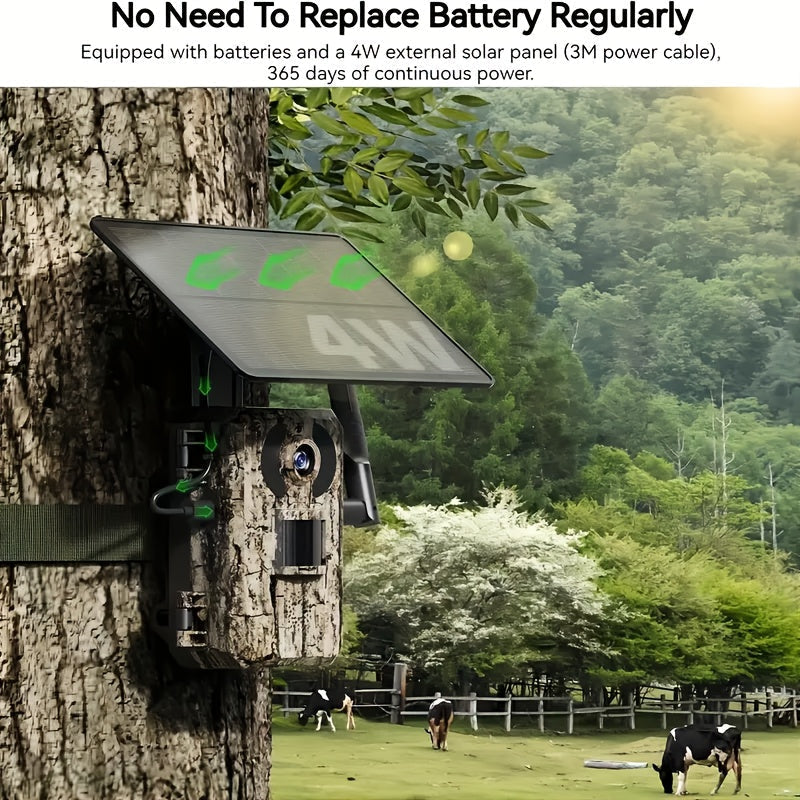 4G Trail Camera No WiFi Required 2K 1440P Solar Powered – Built-in SIM Card, 75ft Night Vision, 0.2s Trigger, 7800mAh Battery, Wireless Outdoor Hunting & Security Camera for Remote Areas