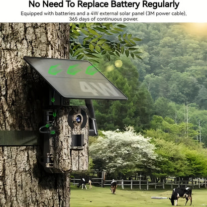 4G Trail Camera No WiFi Required 2K 1440P Solar Powered – Built-in SIM Card, 75ft Night Vision, 0.2s Trigger, 7800mAh Battery, Wireless Outdoor Hunting & Security Camera for Remote Areas