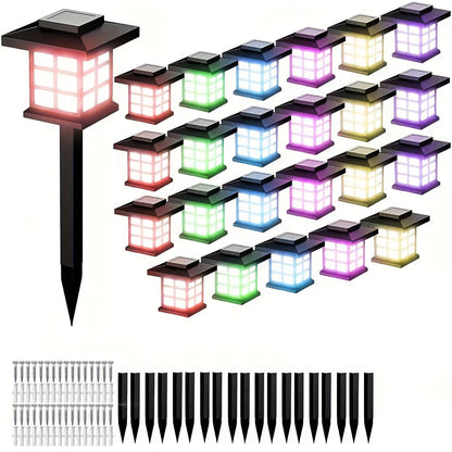 Solar Outdoor Garden Lights 6/12/24 Pack IP44 Waterproof | Warm White Colorful LED Landscape Pathway Lights for Yard Courtyard Patio Holiday Decoration – Auto On/Off