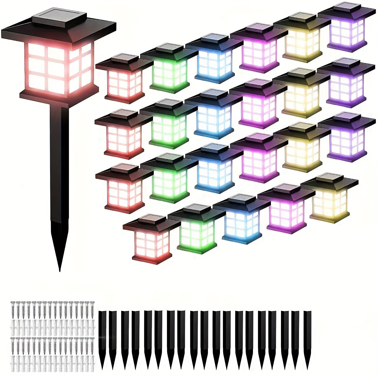 Solar Outdoor Garden Lights 6/12/24 Pack IP44 Waterproof | Warm White Colorful LED Landscape Pathway Lights for Yard Courtyard Patio Holiday Decoration – Auto On/Off