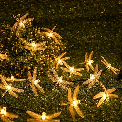 Solar Dragonfly String Lights Outdoor Waterproof – 236 Inch 30 LED 8 Modes Solar Powered Fairy Lights for Garden, Patio, Balcony, Yard & Christmas Decoration, Warm White & Color Options