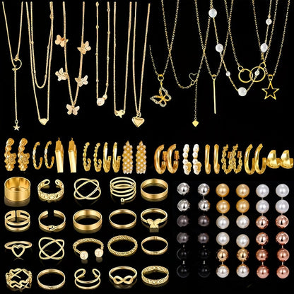 Boho Jewelry Set for Women 37-87 Pcs – Heart Twist Butterfly Earrings, Necklaces, Rings & Bangles, Minimalist Bohemian Style, Multi-Element Combo for Daily Holiday Vacation Wear