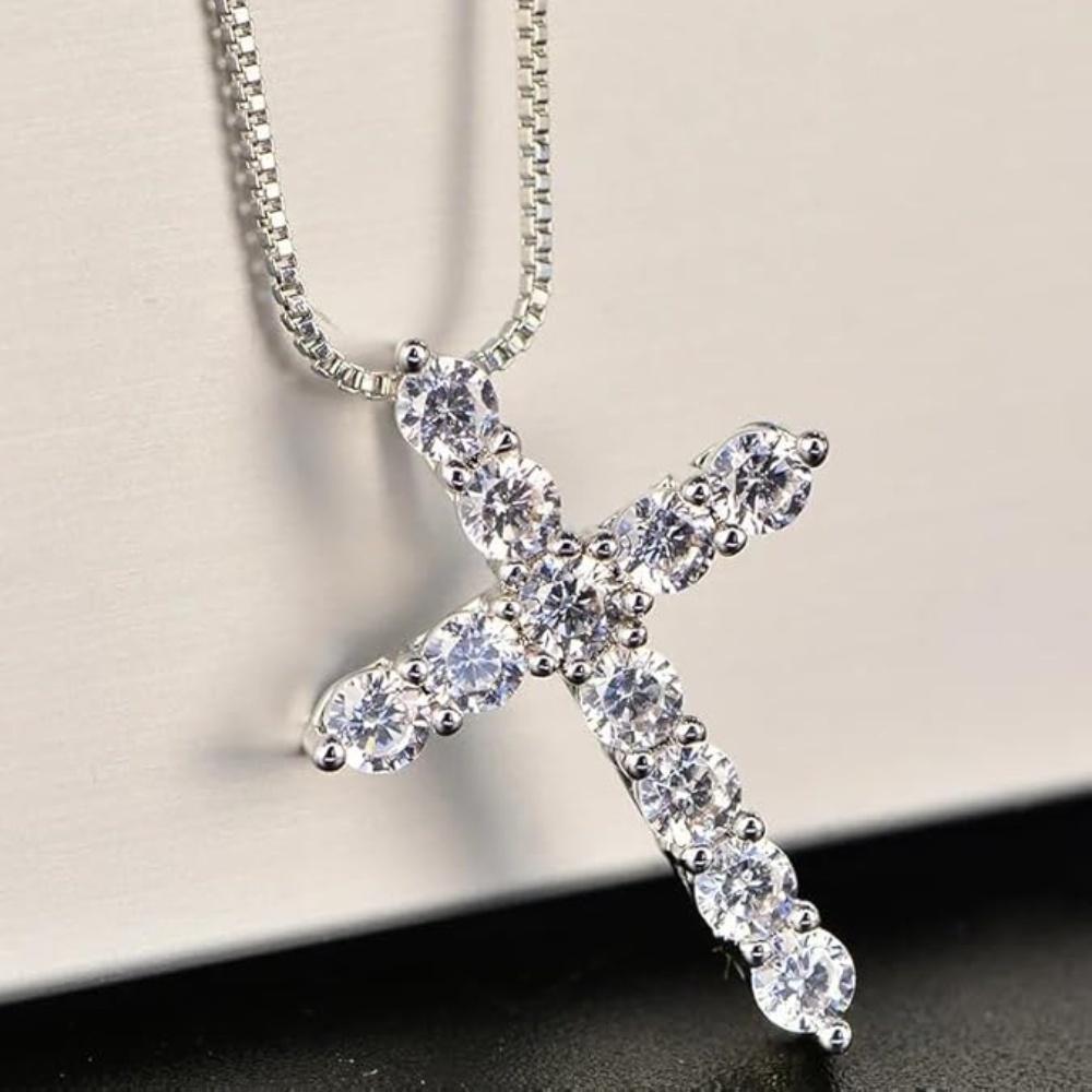 Moissanite Cross Necklace 925 Sterling Silver 11ct Brilliant Cut Pendant Necklace for Women - Luxury Hypoallergenic Religious Jewelry Gift for Her Valentine's Day Christmas