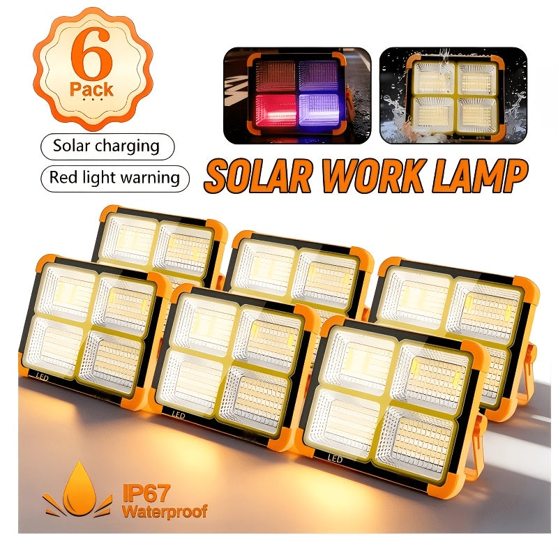 Solar LED Work Light 2000 Lumens with Magnetic Hook – Solar & USB Dual Charging, Adjustable Brightness Rechargeable Spotlight for Camping, Hiking & Outdoor Use – Available in 1, 2, 6 & 10 Pack