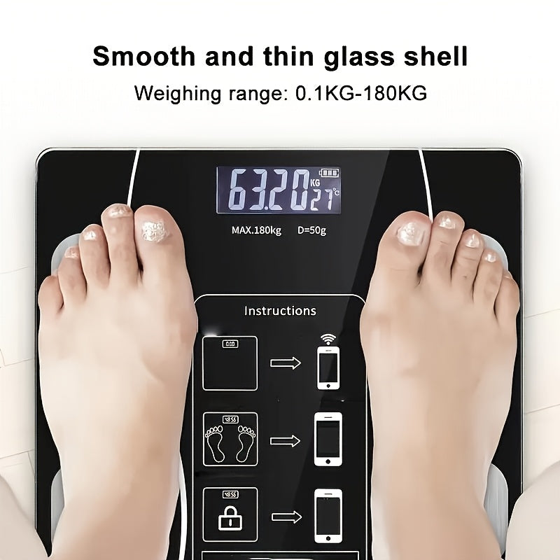 Digital Bathroom Scale 400 lb / 180 kg - Intelligent Body Weight Scale with Backlit LED Display, Sturdy Tempered Glass, Compact Smart Scale for Home