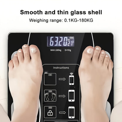 Digital Bathroom Scale 400 lb / 180 kg - Intelligent Body Weight Scale with Backlit LED Display, Sturdy Tempered Glass, Compact Smart Scale for Home