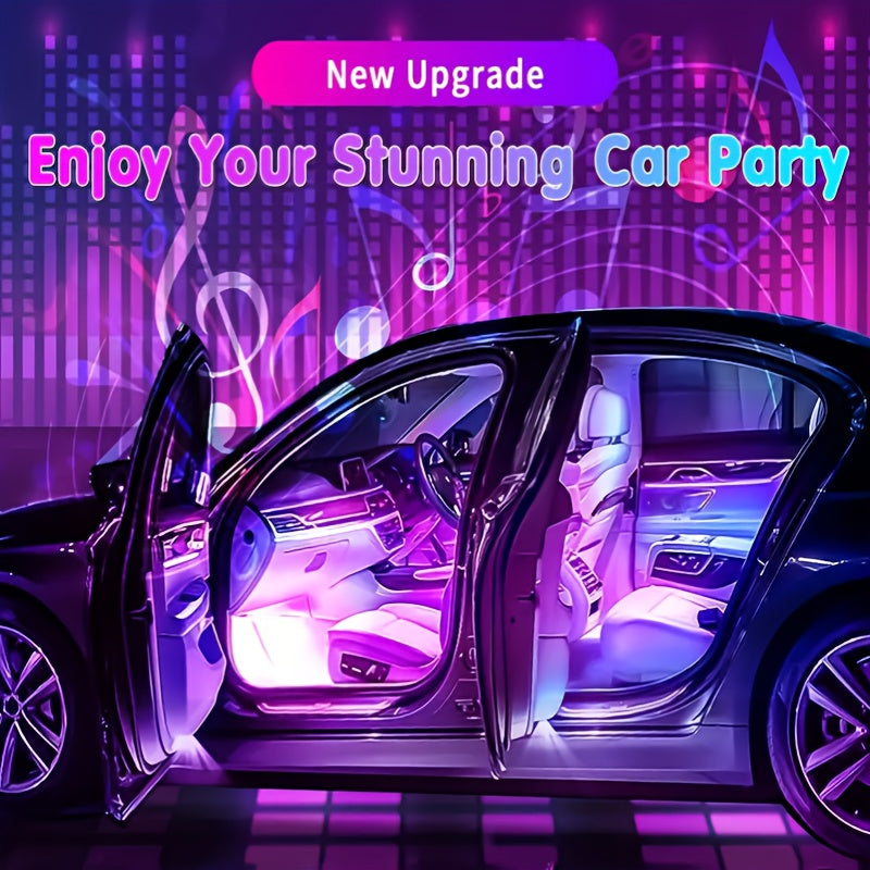 Car LED Neon Interior Light Strips USB Powered – High Brightness Automotive Ambient Lighting Kit, Foot Well Neon Accent Lights, Interior Mood Lights