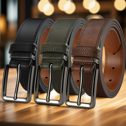 3pcs Men's Genuine Leather Belt Set with Pin Buckle – Classic Vintage Cowhide Adjustable Jean Belts for Men, Multiple Colors & Sizes
