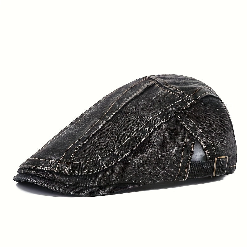 Washed Denim Beret Hat for Men & Women – Adjustable Vintage Newsboy Cap, Unisex Artist Hat for Spring & Summer – Perfect Match for Jeans & Casual Outfits