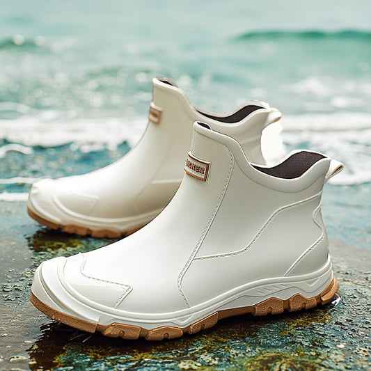 Lightweight Non-Slip Short Ankle Rain Boots for Men and Women Cushioned Insoles Breathable Lining Textured Anti-Slip Sole Fashionable Unisex Couple Rain Boots for Car Washing Outdoor Activities Black Beige US 5.5-12