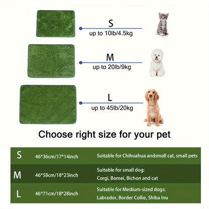 Washable Reusable Dog Toilet Training Pad – Anti-Odor Artificial Grass Pee Pad with Poop Bag, Indoor & Outdoor Use, M & L Sizes, Black Silhouette Design