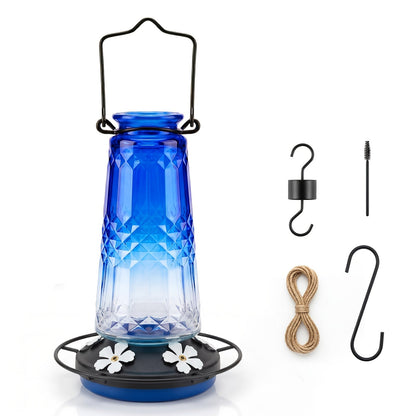 Glass Hummingbird Feeder for Outdoors Hanging – 24 Oz Nectar Feeder with 6 Feeding Ports, Ant Moat & Leak-Proof Design, 1 or 2 Pack, Red, Blue & Purple, Garden Patio Gift for Bird Lovers