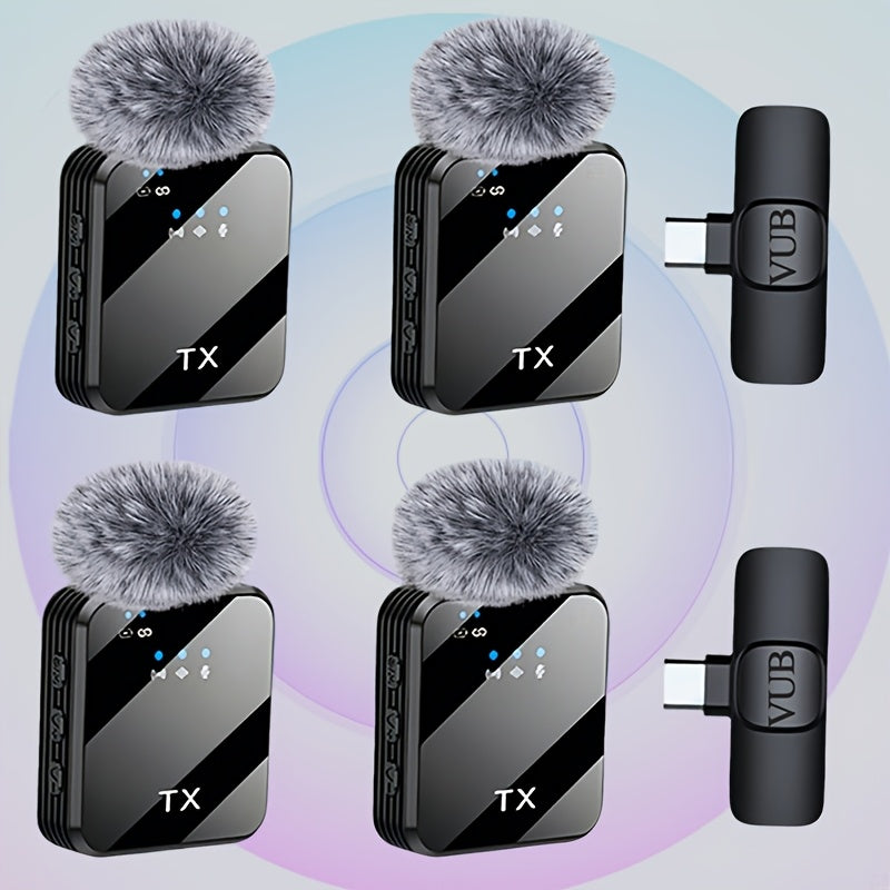 2-in-1 Wireless Lavalier Microphone USB-C with Intelligent Noise Cancellation, Omnidirectional Condenser Mic & Pom-Pom Windshield – Plug & Play Clip-On Lapel Mic for Live Streaming, Interviews, Vlogging & Content Creation on iPhone & Android