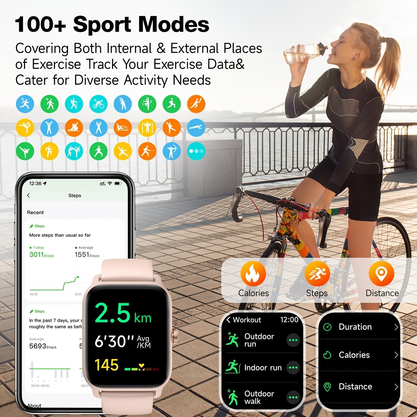 FAWEIO Smart Watch with Alexa & Wireless Calling – 1.8" HD Touchscreen, Fitness Tracker, 100+ Sports Modes, Compatible with iPhone & Android, for Women & Men