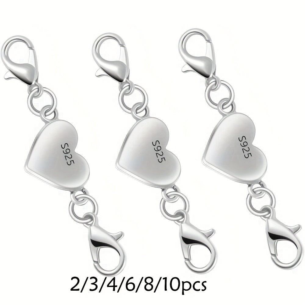925 Silver Heart-Shaped Magnetic Necklace Clasps & Closures Multi-Pack - Easy-Connect Magnetic Clasp Converter for Jewelry Making, Chain Extender Connector for Necklaces & Bracelets, Gold & Silver