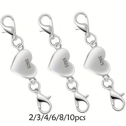 925 Silver Heart-Shaped Magnetic Necklace Clasps & Closures Multi-Pack - Easy-Connect Magnetic Clasp Converter for Jewelry Making, Chain Extender Connector for Necklaces & Bracelets, Gold & Silver