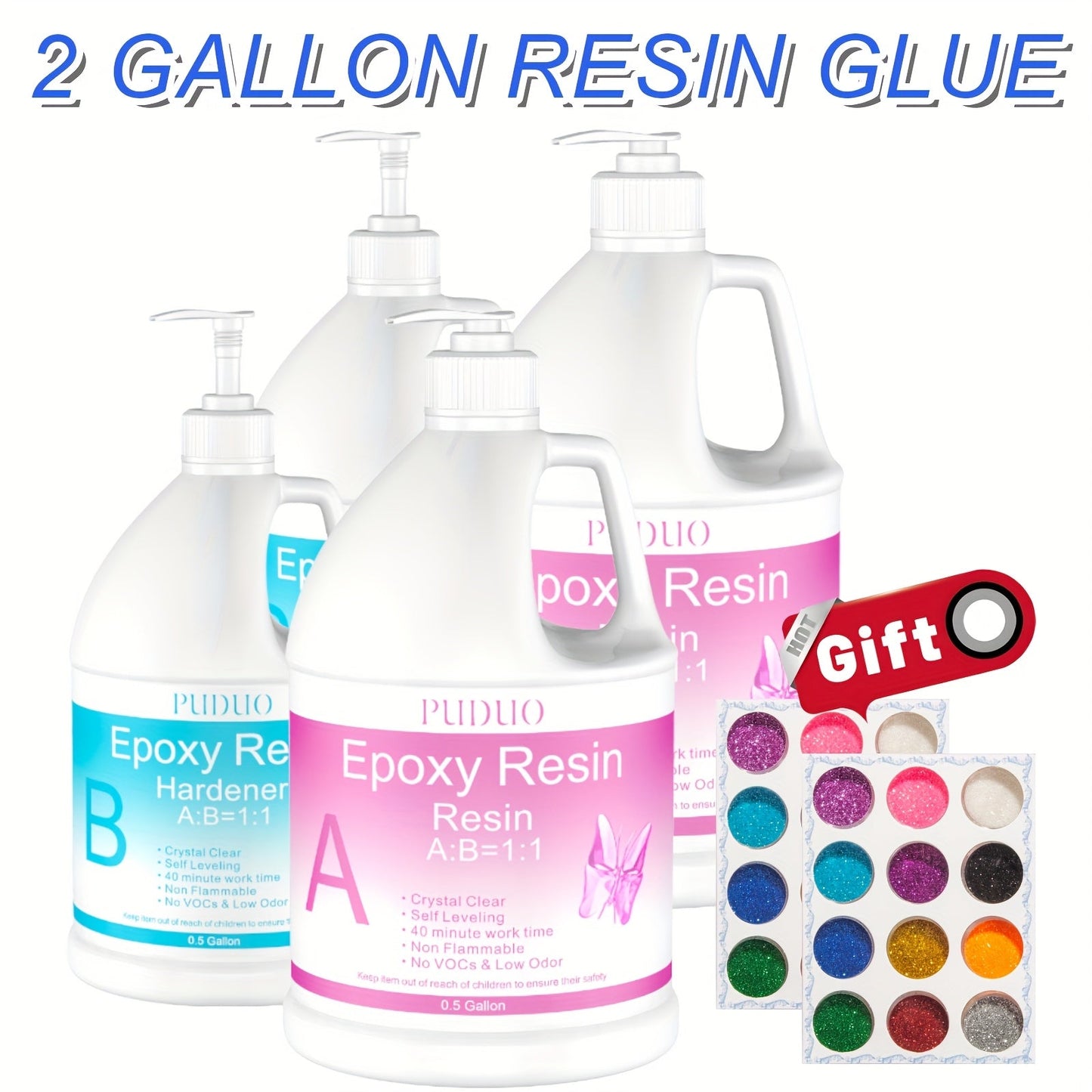 Epoxy Resin Kit Crystal Clear 2-Part Fast-Curing for Casting, Coating, Resin Art, Jewelry Making, Tabletops & Bar Counters – Available in 4oz, 72oz & 1 Gallon with Pump Kit & Glitter Accessories